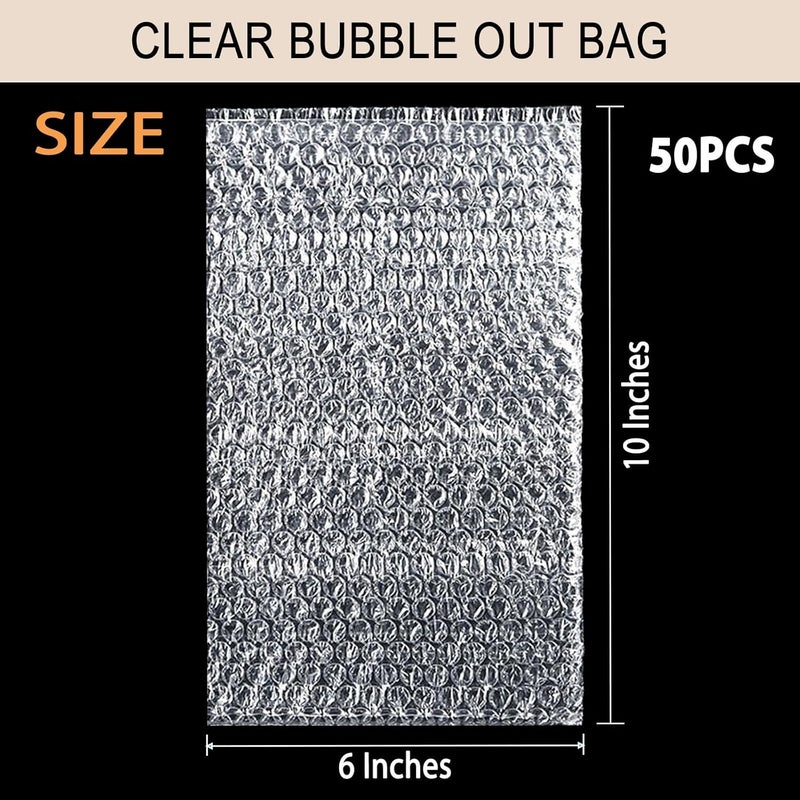 AFROX 50Pcs Bubble Pouch Wraps Bag, 6''x10'' Clear Bubble Out Bags & Pouches for Packing, Double Walled Bubble Cushioning Bags for Moving and Shipping, Storage and Packing Supplies for Dishes Glasses Plates - Image 2